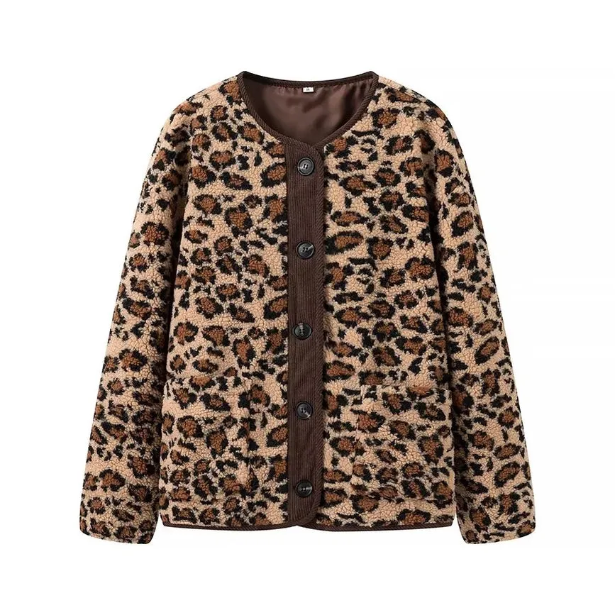 Fleece Leopard Print Wool Jacket