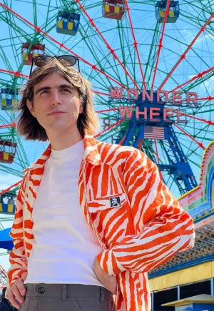 "Zebra Without a Cause" Linen Jacket - Orange Stripe