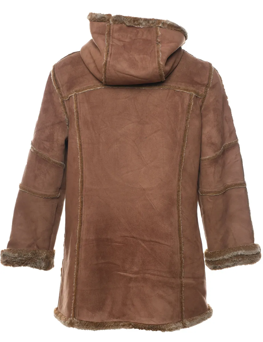 Single Breasted Brown Suede & Faux Shearling Lined Jacket - S