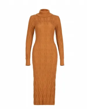 Turtleneck Cable Dress In Caramel | Caramel